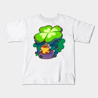 Ducky Hiding Under a Lucky Clover Kids T-Shirt